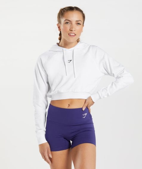 Bluzy Z Kapturem Gymshark Treningowe Cropped Damskie Białe | PL 728DRS